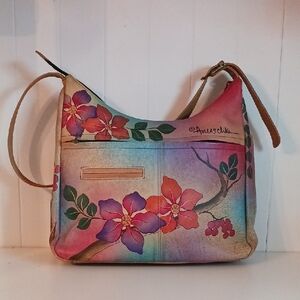 Anuschka Hand Painted Bird Flower Leather Bag.